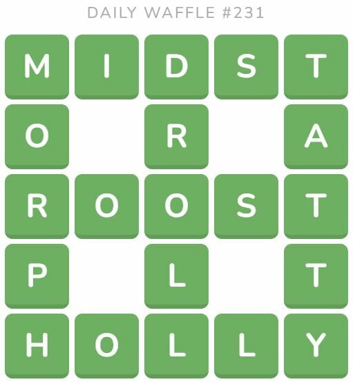 Daily Waffle Game 231 Answer - September 9th 2022