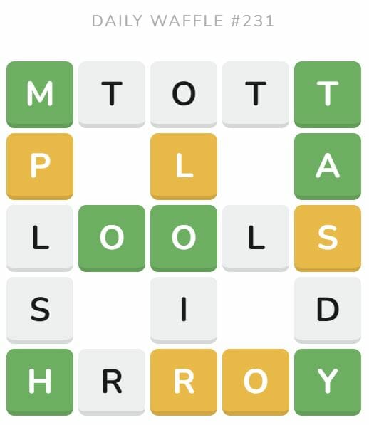 Daily Waffle Game 231 Puzzle - September 9th 2022