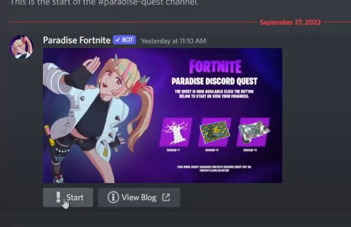 Paradise Discord Quests in Fortnite