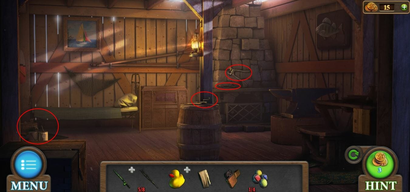 Tricky Doors Level 2 - Inside Cabin With Objects Highlighted