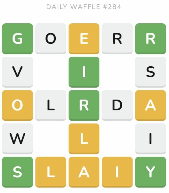 Daily Waffle Game 284 Puzzle - November 1st 2022