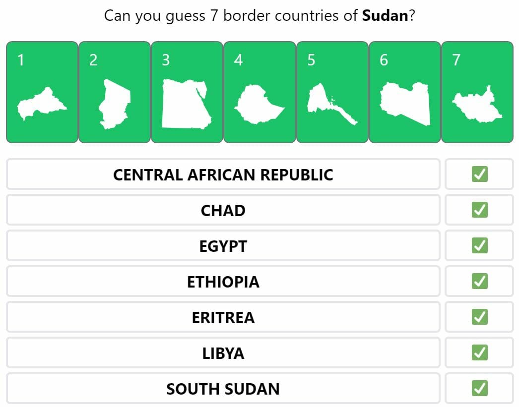 Daily Worldle 278 Border Countries of Sudan Answer - October 26th 2022