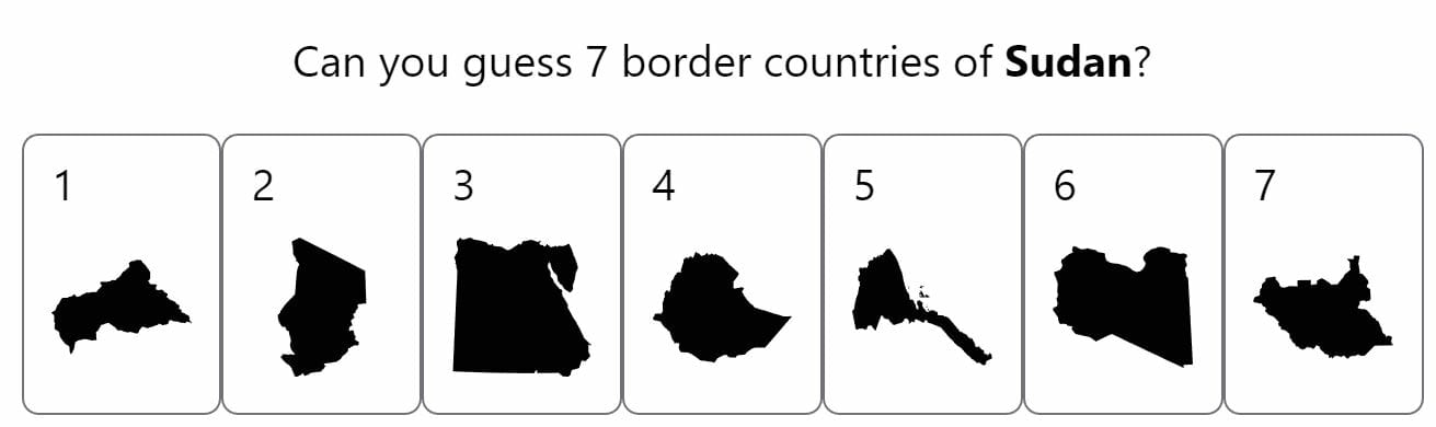 Daily Worldle 278 Border Countries of Sudan - October 26th 2022