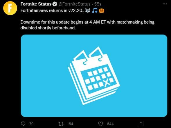 Fortnite Server Maintenance Downtime 18 October 2022