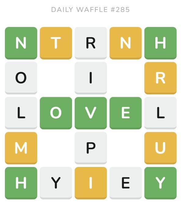 Daily Waffle Game 285 Puzzle - November 2nd 2022