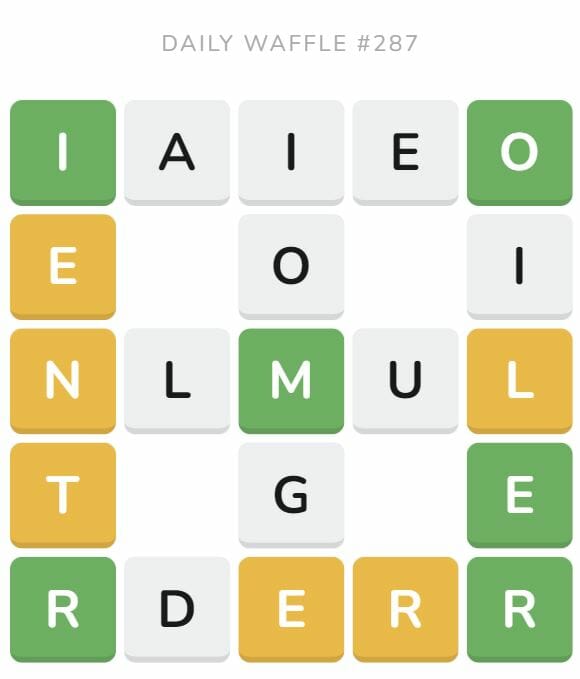 Daily Waffle Game 287 Puzzle - November 4th 2022