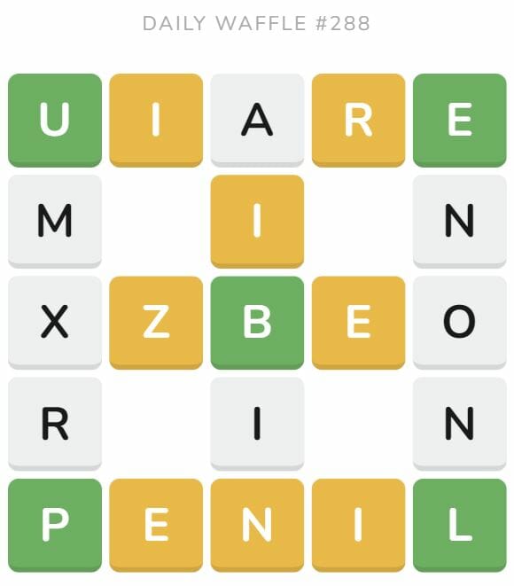 Daily Waffle Game 288 Puzzle - November 5th 2022