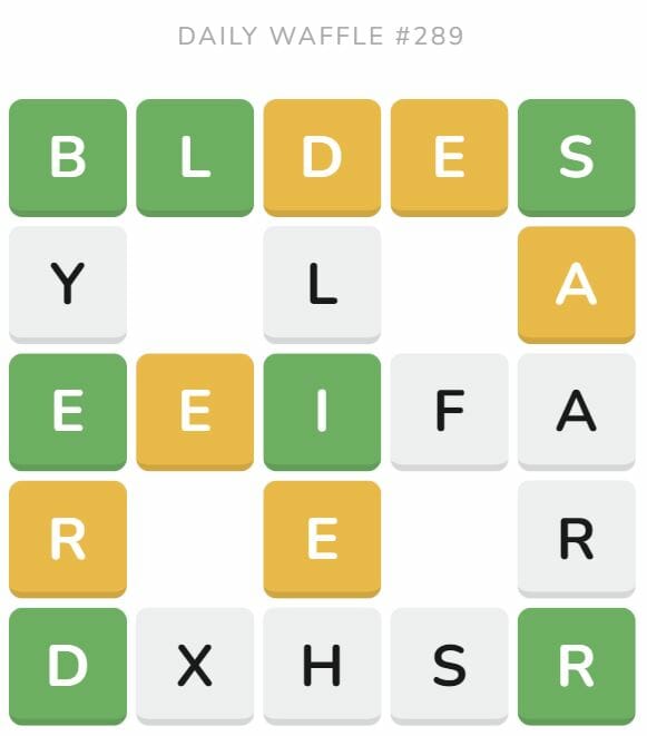 Daily Waffle Game 289 Puzzle - November 6th 2022