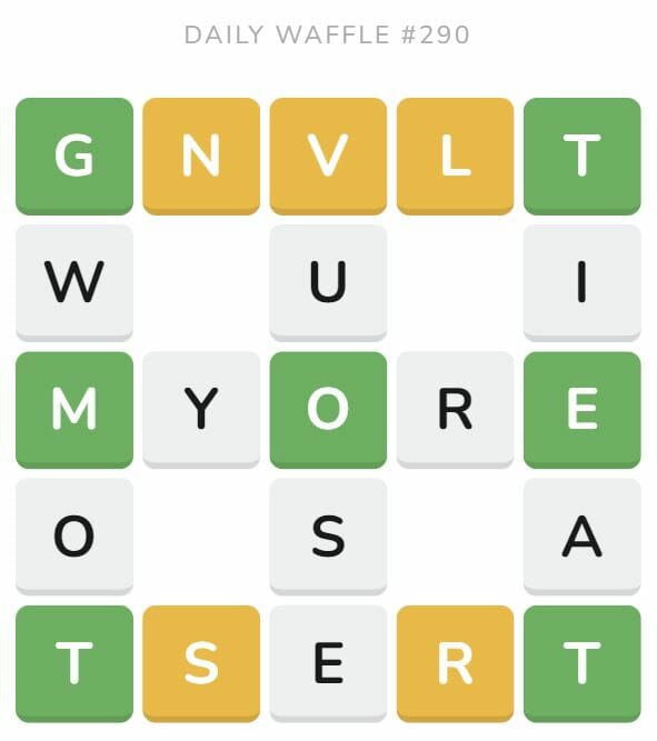 Daily Waffle Game 290 Puzzle - November 7th 2022