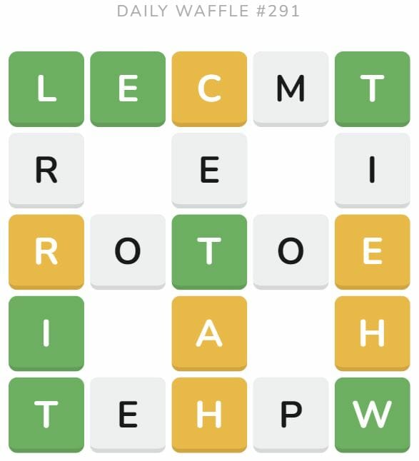 Daily Waffle Game 291 Puzzle - November 8th 2022