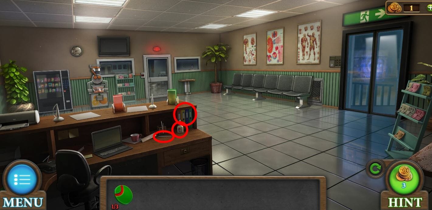 Tricky Doors Level 7 Walkthrough - Scene 2 Items Highlighted