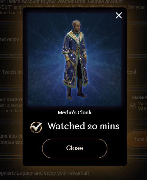 Hogwarts Legacy Twitch Drops - Merlin's Cloak