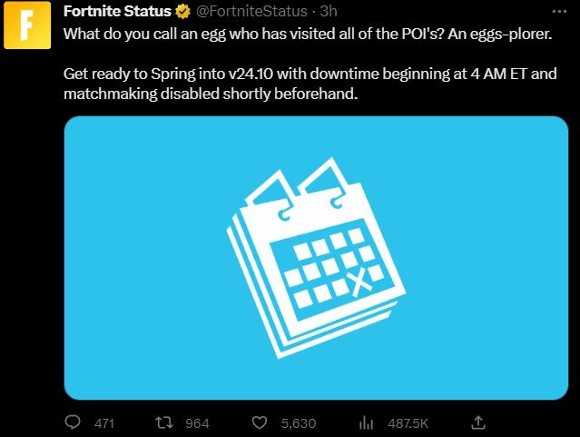 Fortnite v24.10 Server Downtime March 29