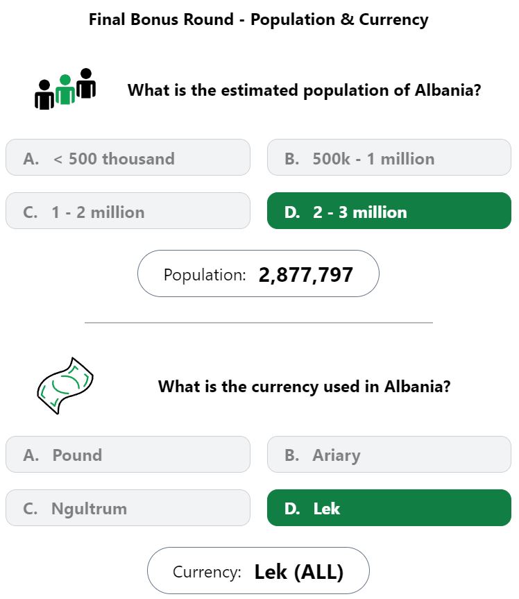 Daily Worldle 629 Bonus Currency & Population Answer - October 12th 2023