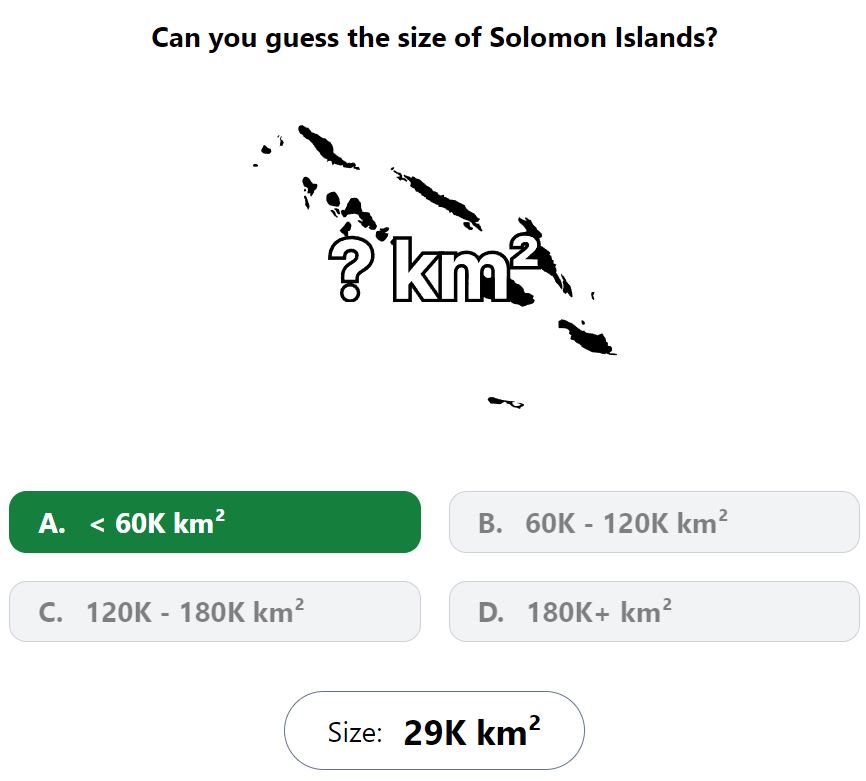 Daily Worldle 715 Bonus Size Answer - January 6th 2024