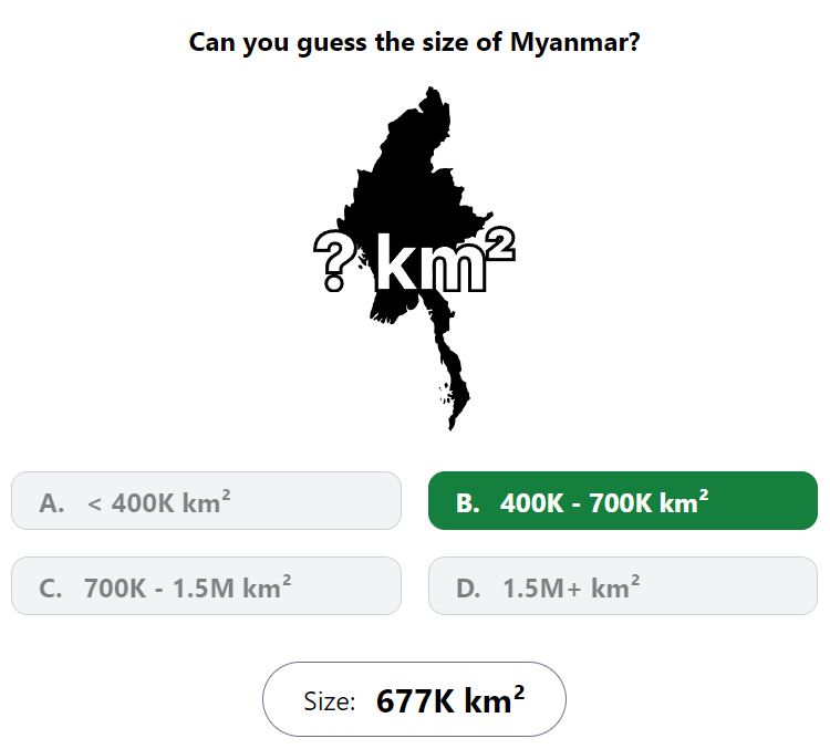 Daily Worldle 717 Bonus Size Answer - January 8th 2024
