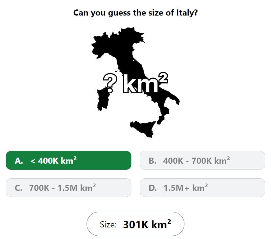 Daily Worldle 720 Bonus Size Answer - January 11th 2024