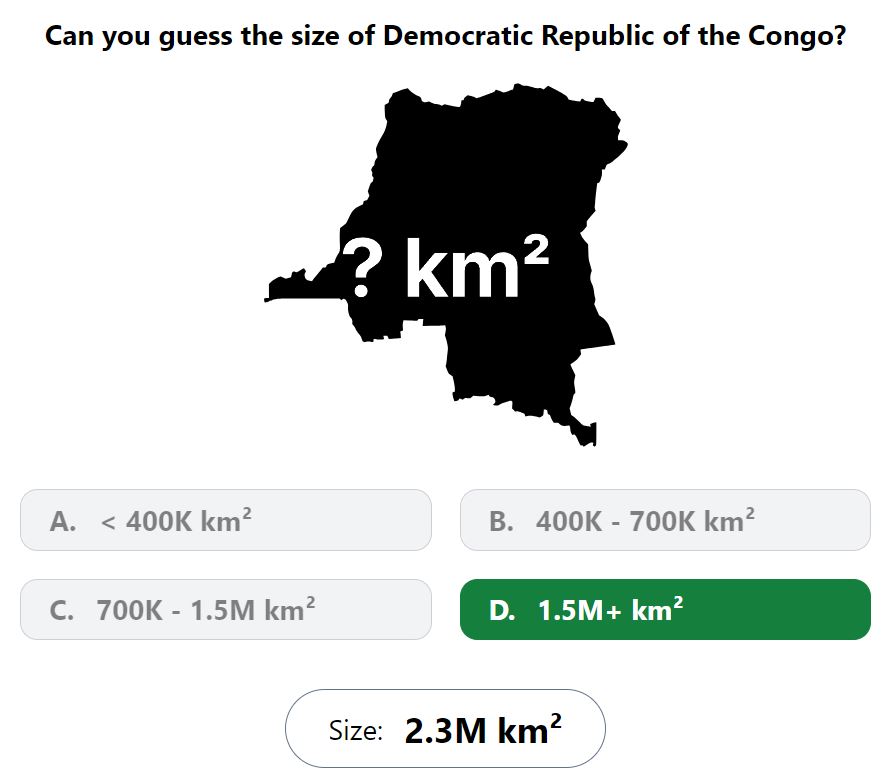 Daily Worldle 727 Bonus Size Answer - January 18th 2024