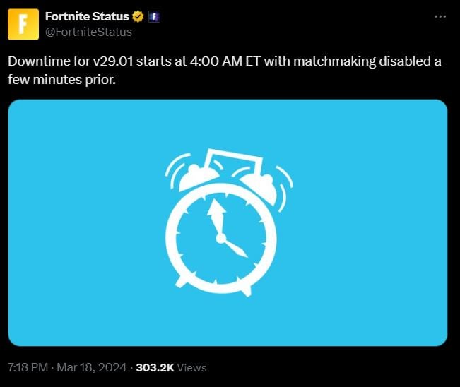 Fortnite v29.01 Server Downtime Today 19 March 2024