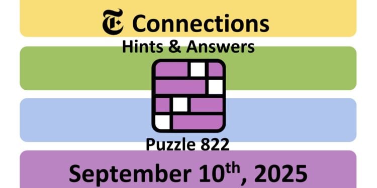 Daily NYT Connections 822 Answers - 10th September 2025