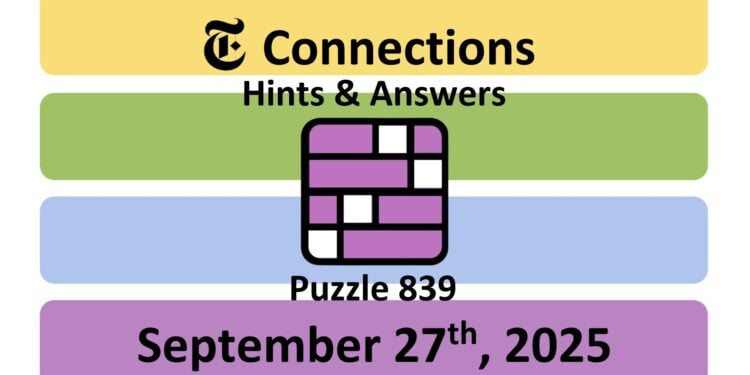 Daily NYT Connections 839 Answers - 27th September 2025